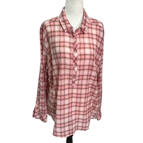 northern Reflections Pink Plaid Long Sleeve Tailored Blouse Size XL - Picture 11 of 11